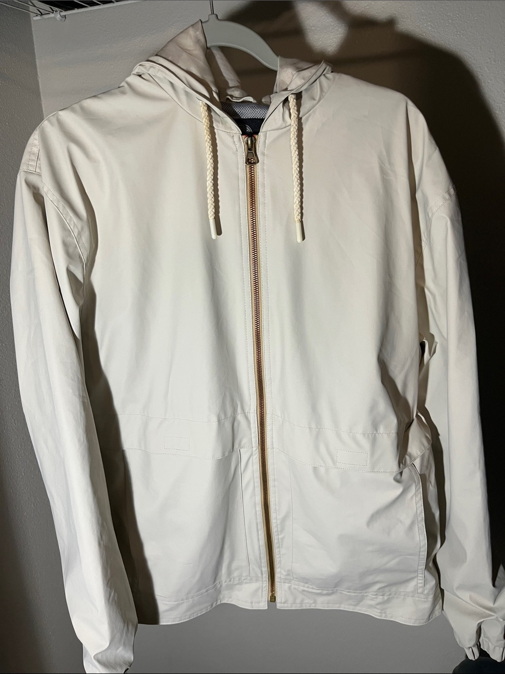 Men's Cream Hooded Zip Raincoat
